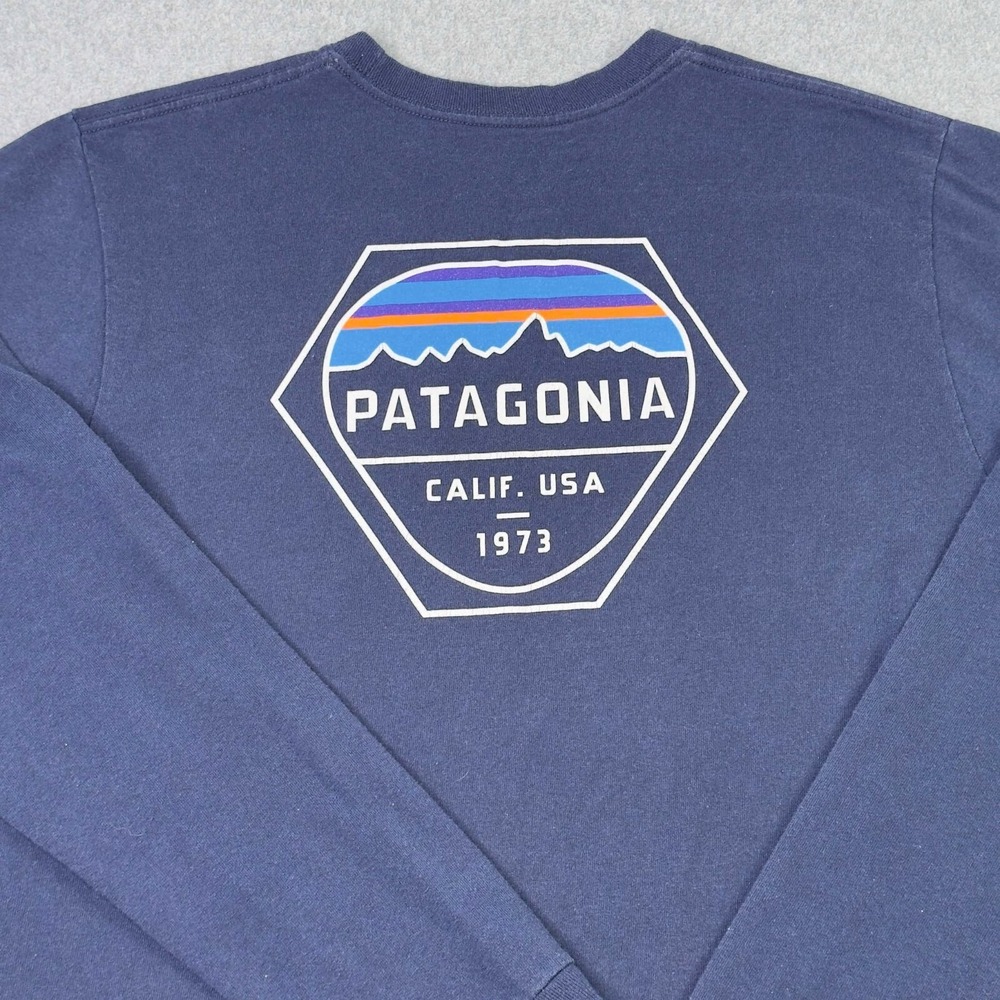 Patagonia Navy Fitz Roy Hex‎ Responsibili-Tee Long Sleeve Graphic Men's Size M